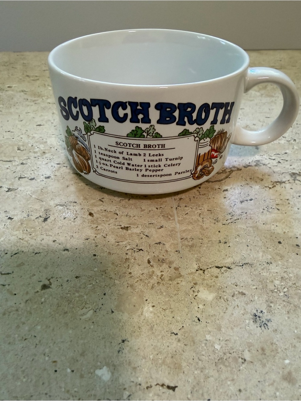 Vintage Scotch Broth Soup Mug Bowl Scotch Broth Recipe Oversized Ceramic Cup